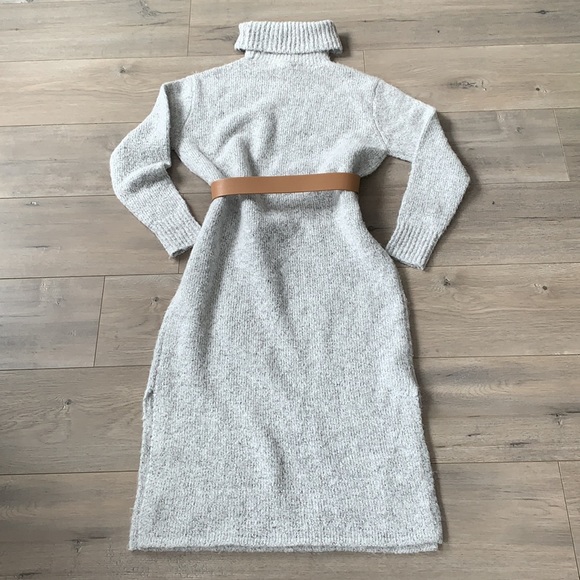 Yet Again Grey Wool Spandex Blend Long Turtleneck Sweater Dress Medium - Picture 10 of 13